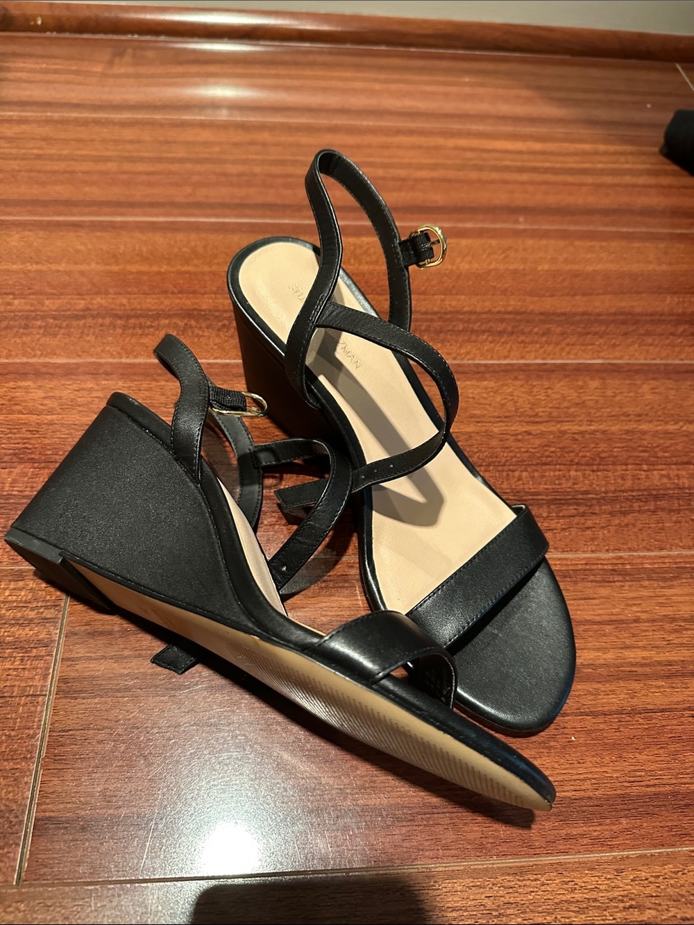 Stuart Weitzman Black Strappy Wedge Sandals